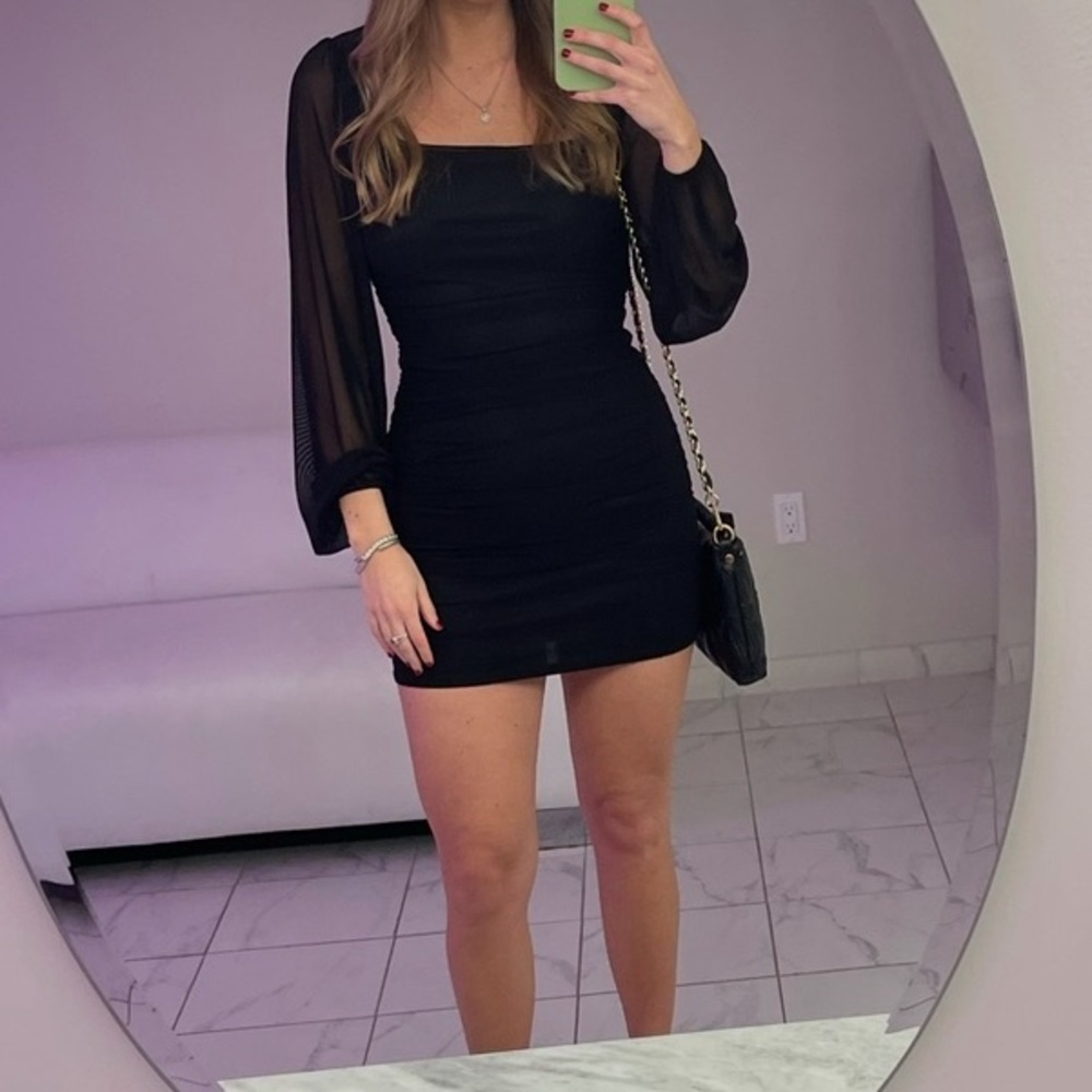 Black Long Sleeve Mini Dress